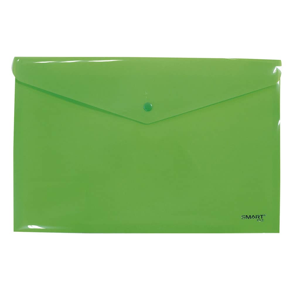 Sobre de Plástico con Botón Tamaño Oficio Horizontal Verde Limón Solido Smart