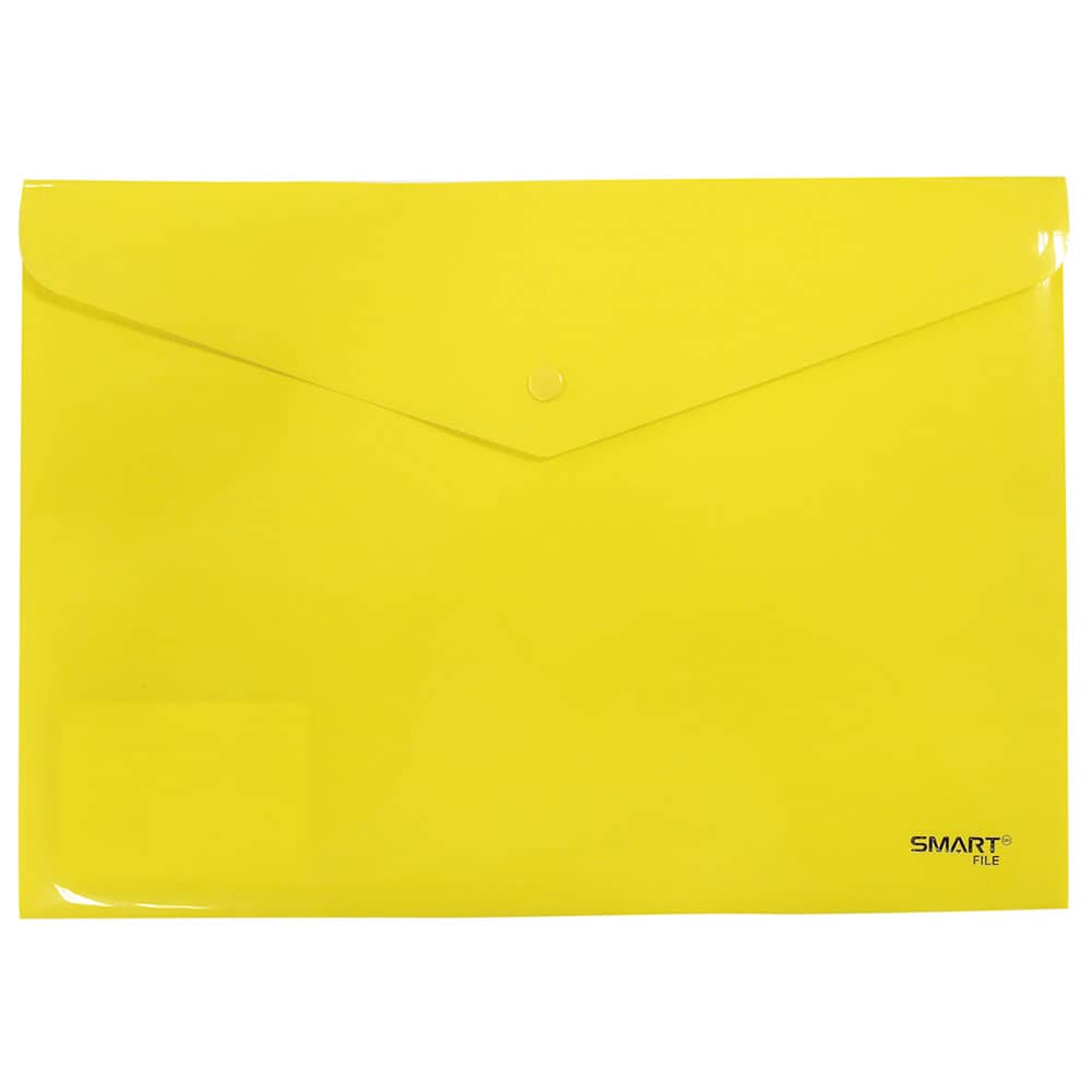 Sobre de Plástico con Botón Tamaño Carta Horizontal Amarillo Solido Smart