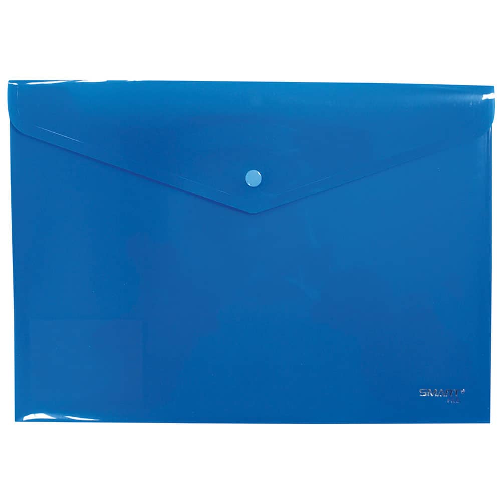 Sobre de Plástico con Botón Tamaño Carta Horizontal Azul Solido Smart