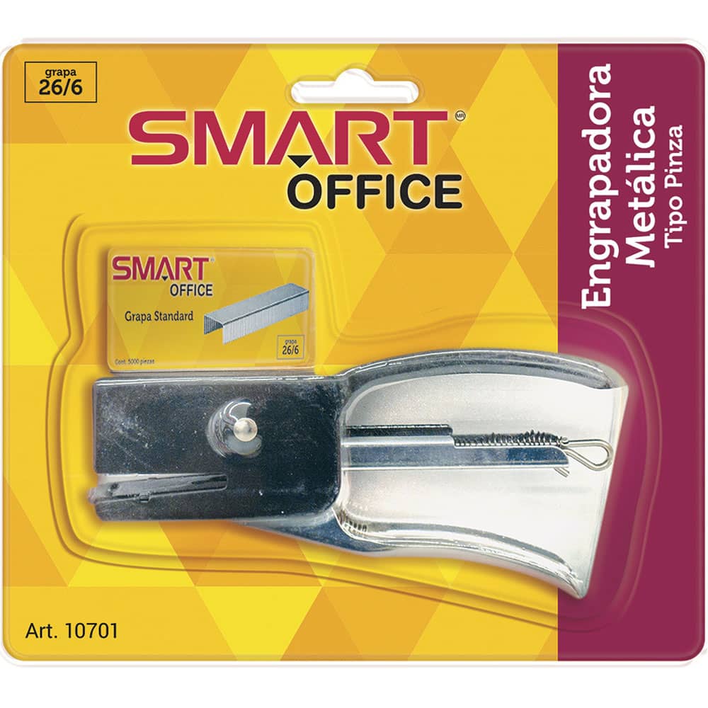 Engrapadora Tipo Pinza Chica Negra Blíster con 1000 Grapas Smart