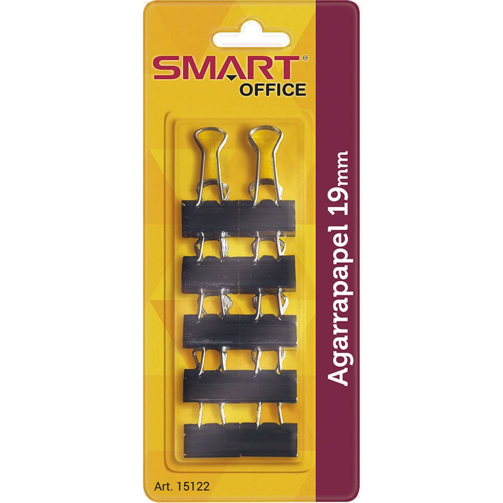 Agarrapapel de 19 mm Negro Blíster con 10 Piezas Smart