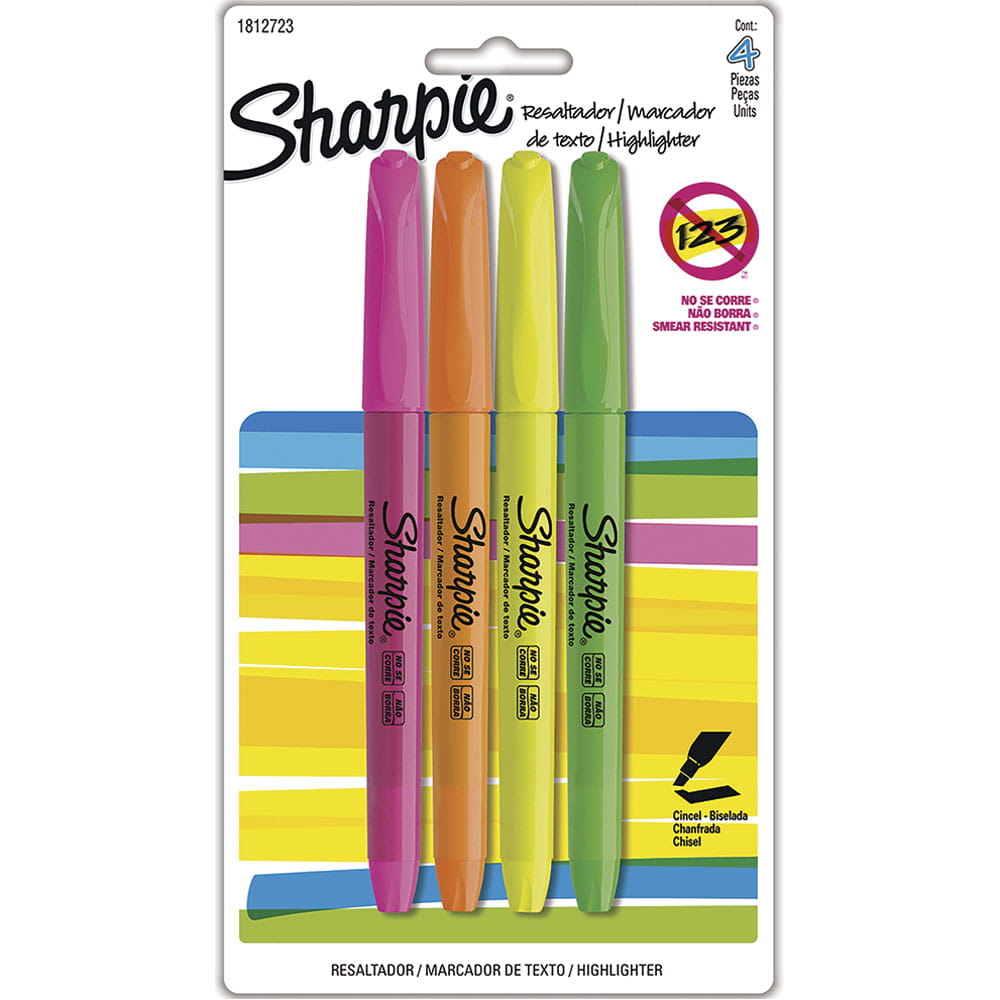 Marcatextos Fluorescente Delgado Colores Surtidos Blíster con 4 Piezas Sharpie