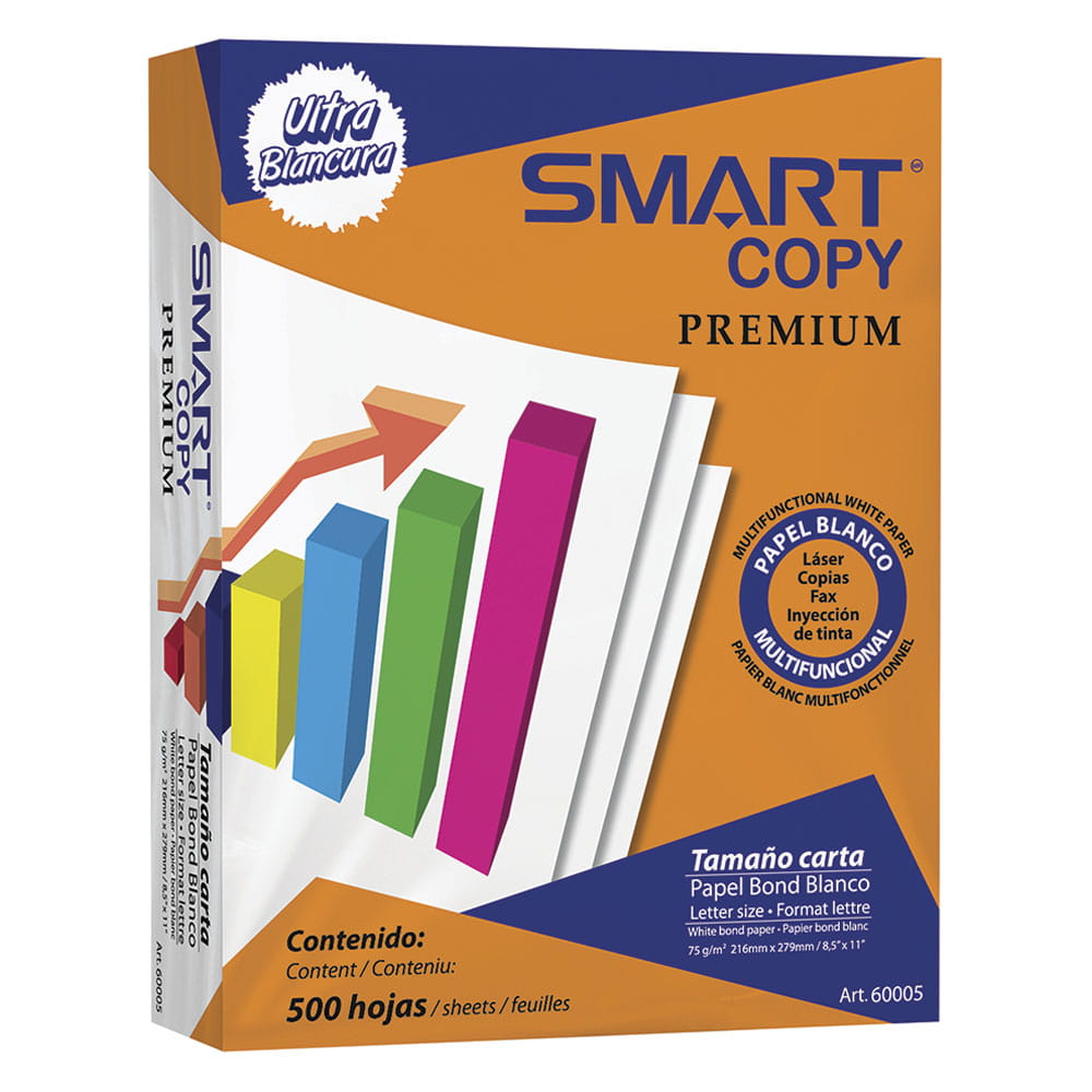 Papel Bond Tamaño Carta Blanco de 37 kg con 500 Hojas Smart Copy