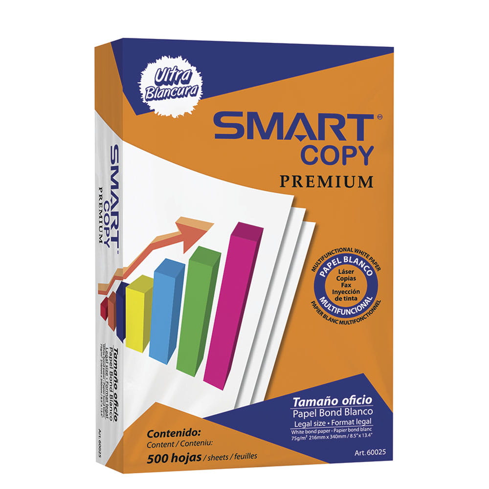 Papel Bond Tamaño Oficio Blanco de 50 kg con 500 Hojas Smart Copy