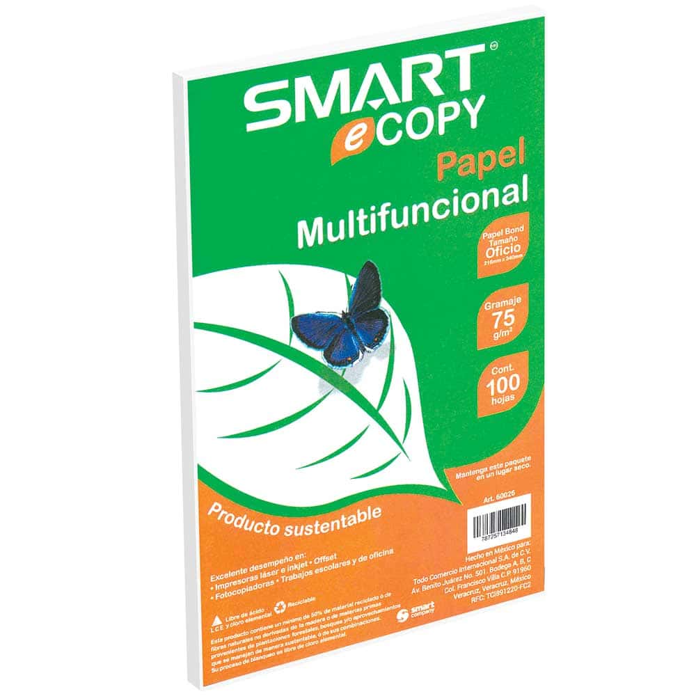 Papel Bond Tamaño Oficio Blanco de 50 kg con 100 Hojas Smart Copy