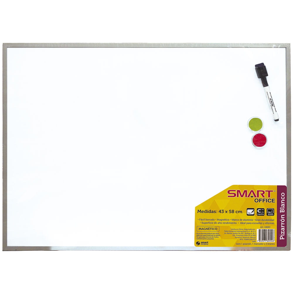 Pizarrón Blanco de 43 x 58 cm Aluminio Magnético Smart
