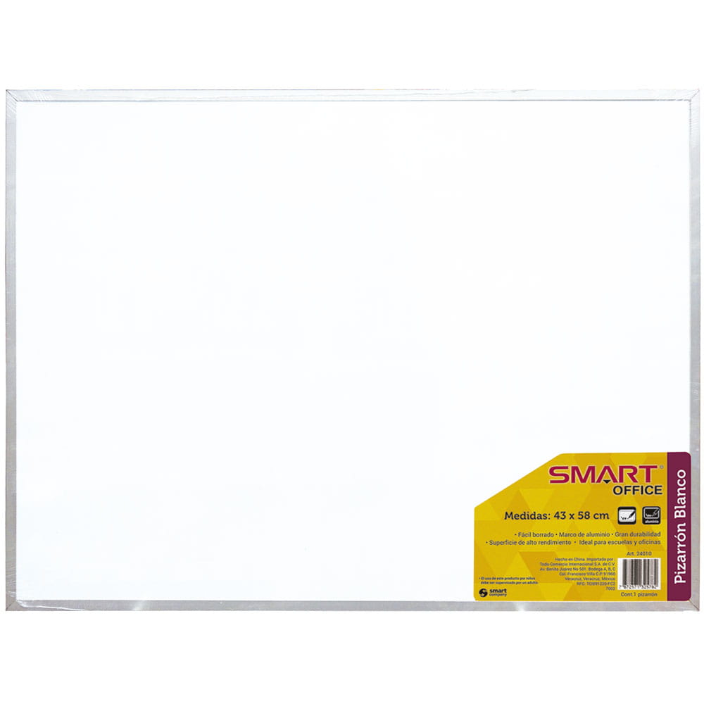 Pizarrón Blanco de 43 x 58 cm con Marco de Aluminio Smart