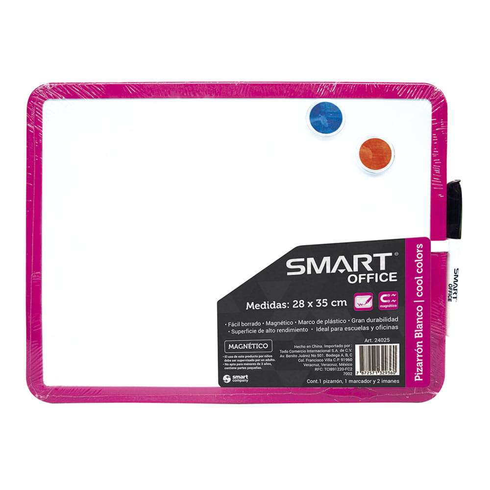 Pizarrón Blanco de 28 x 35 cm Plástico Magnético Cool Colors Smart