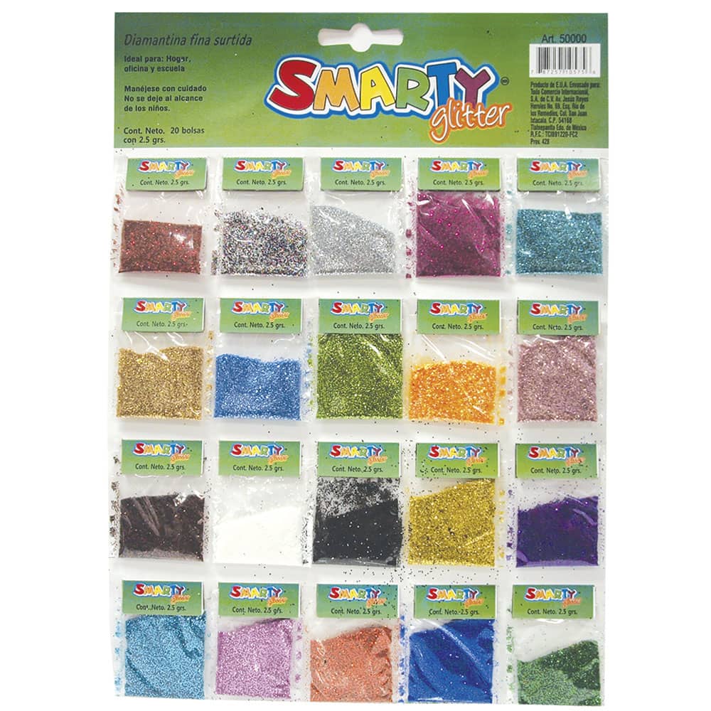 Diamantina Fina con 2.5 g Colores Surtidos Bolsa con 20 Smarty