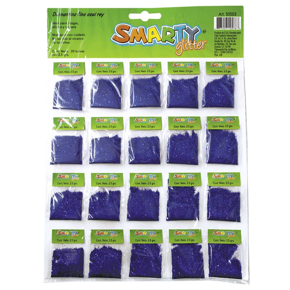 Diamantina Fina con 2.5 g Azul Rey Bolsa con 20 Smarty