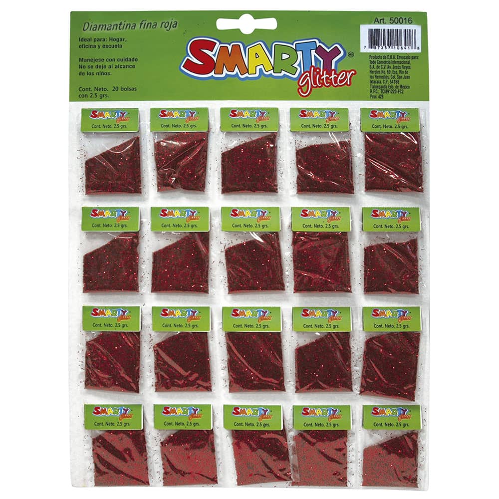 Diamantina Fina con 2.5 g Rojo Bolsa con 20 Smarty