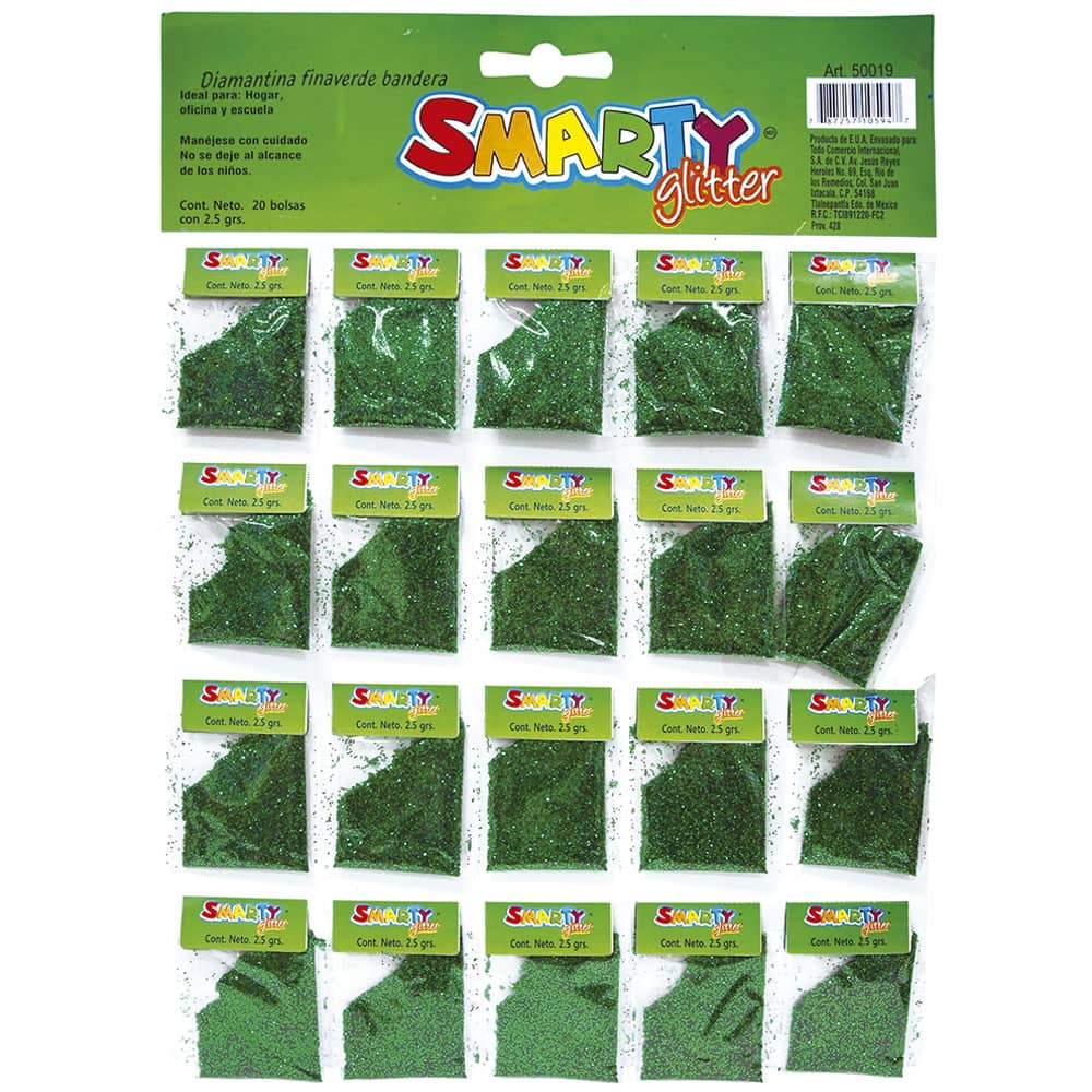 Diamantina Fina con 2.5 g Verde Bandera Bolsa con 20 g Smarty