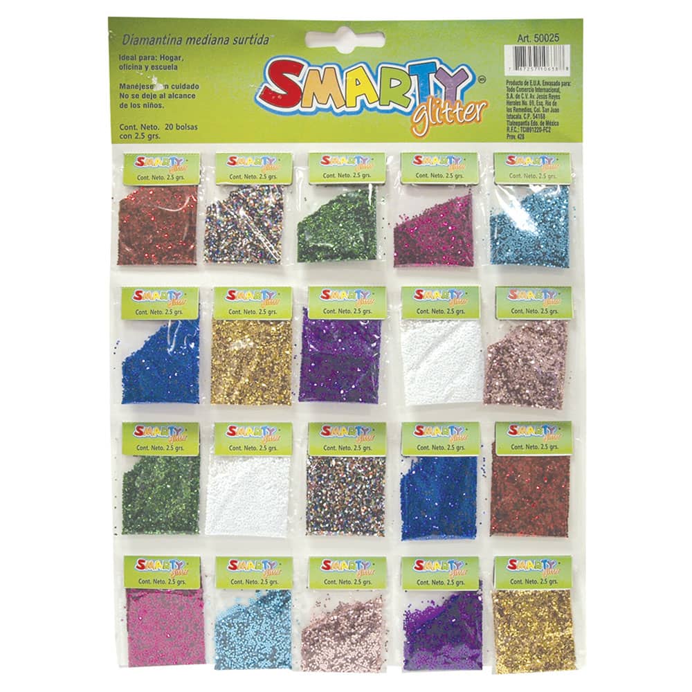 Diamantina Mediana con 2.5 g Colores Surtidos con 20 Smarty