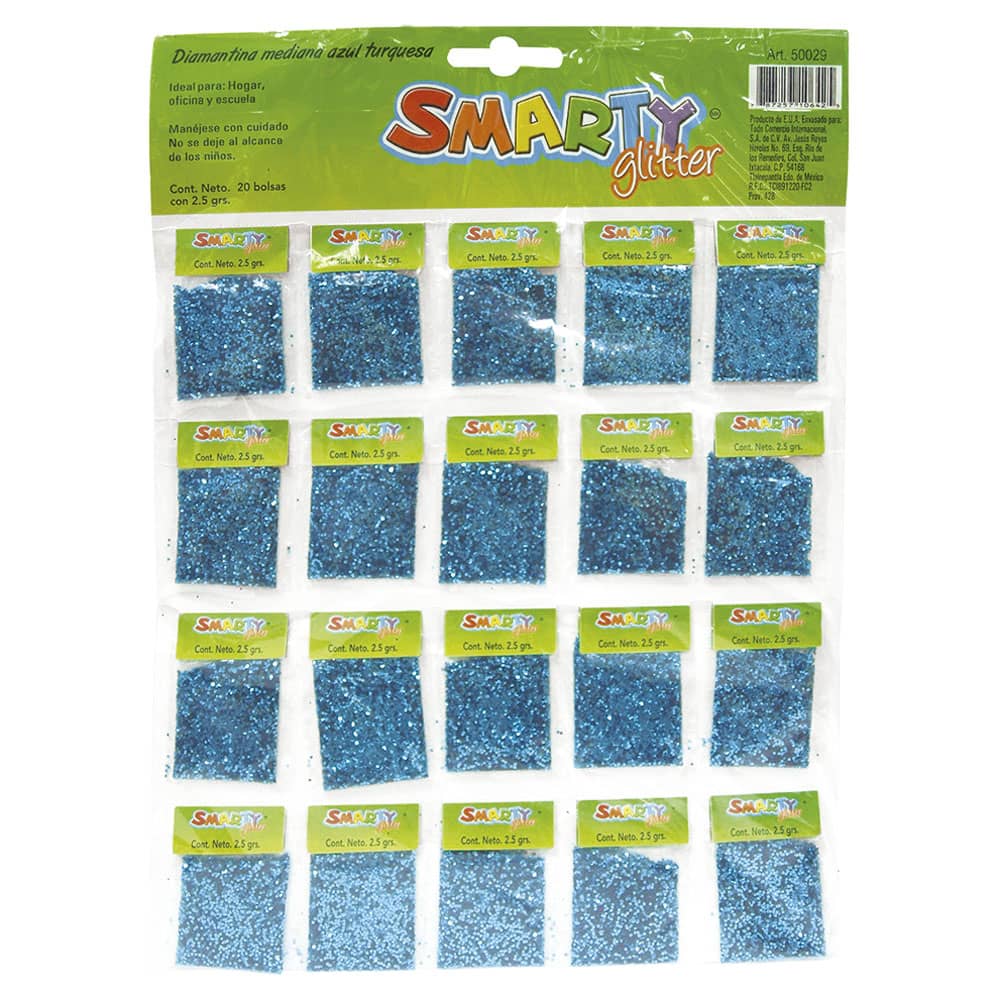 Diamantina Mediana con 2.5 g Azul Turquesa con 20 Smarty