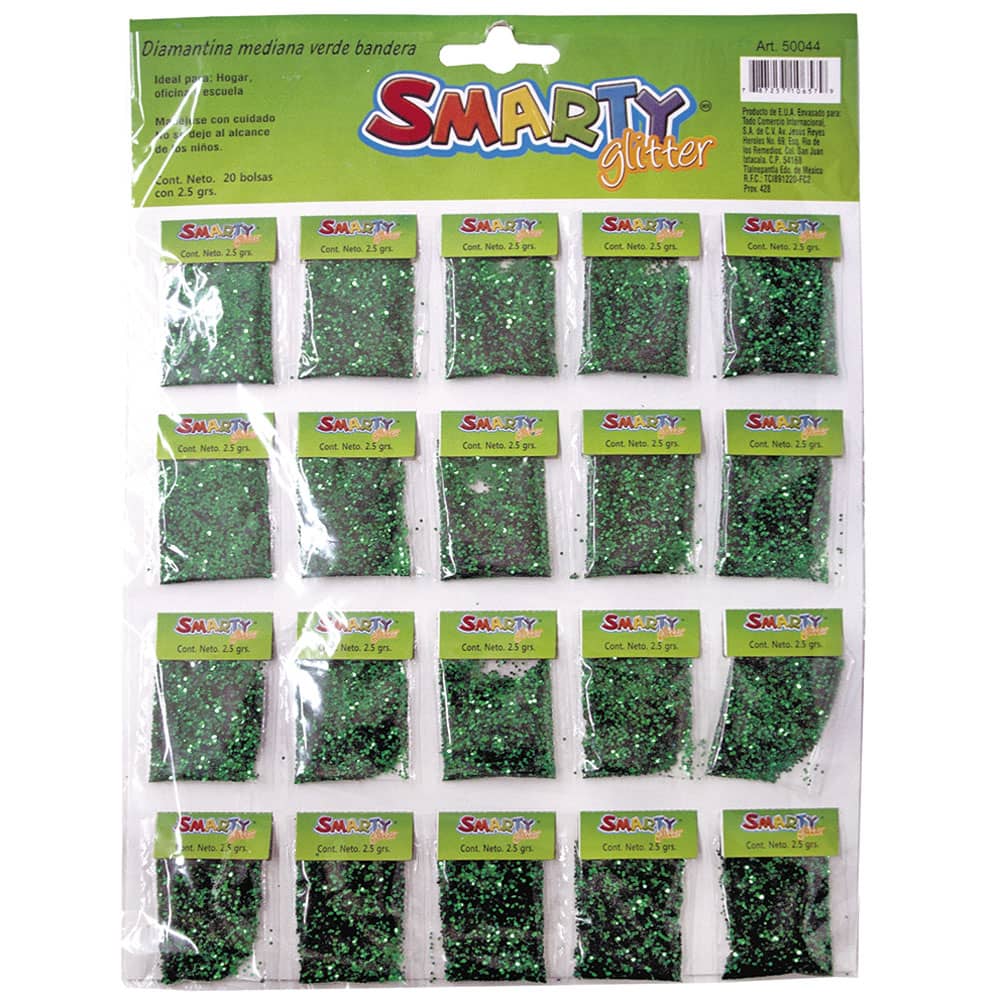 Diamantina Mediana con 2.5 g Verde Bandera con 20 Smarty