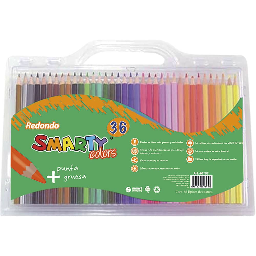 Lápices de Colores Caja con 36 Piezas Largos Redondos Smarty
