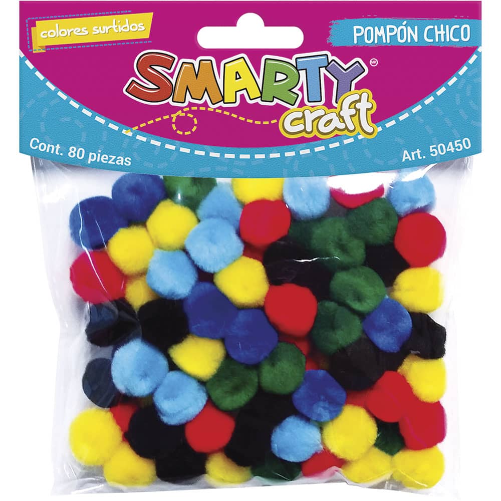 Pompones Chicos Colores Surtidos Bolsa con 80 Piezas Smarty