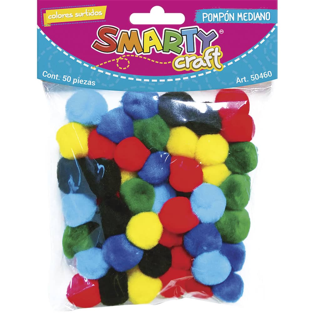 Pompones Medianos Colores Surtidos Bolsa con 50 Piezas Smarty