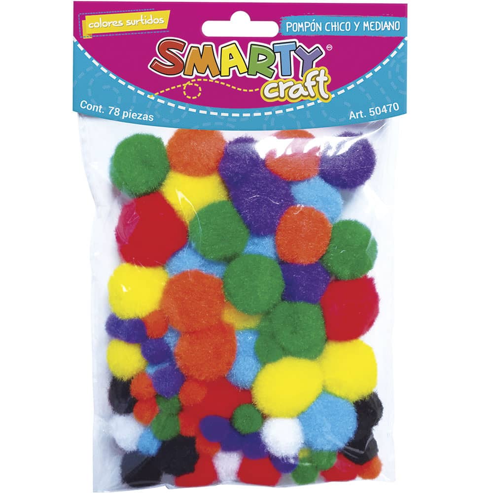 Pompones Chicos y Medianos Colores Surtidos Bolsa con 78 Piezas Smarty