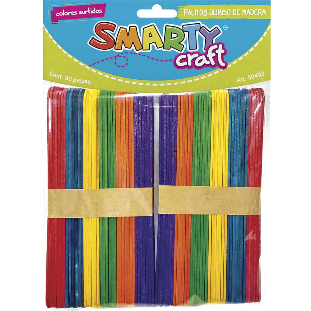 Palito de Madera Colores Surtidos Jumbo con 80 Piezas Smarty