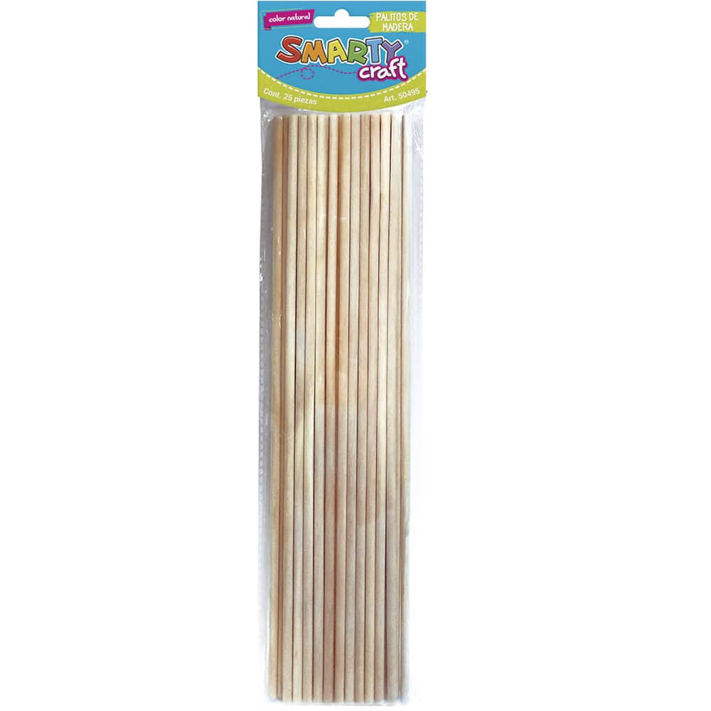 Palito de Madera Natural Redondo de 30cm con 25 Piezas Smarty