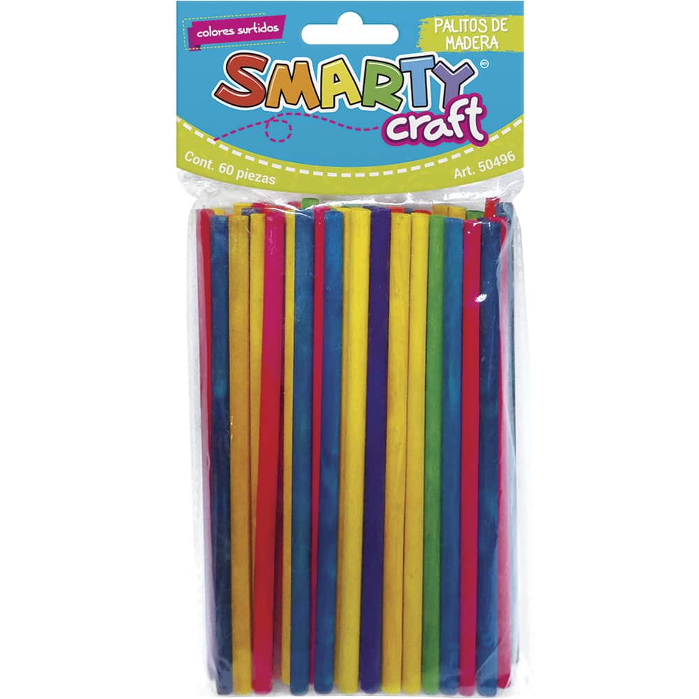 Palito de Madera Colores Surtidos Redondo de 15 cm con 60 Piezas Smarty