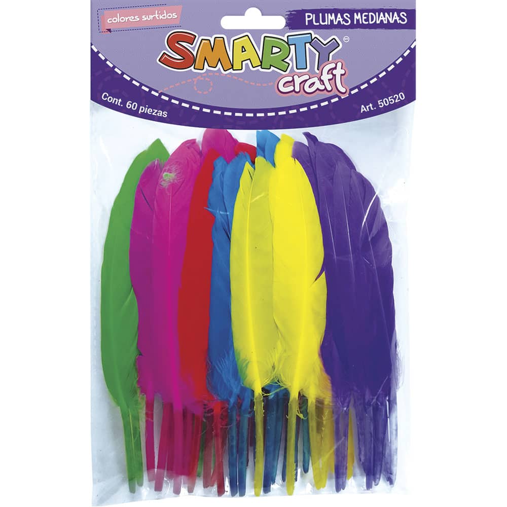 Plumas Mediana para Manualidades Colores Surtidos con 60 Piezas Smarty