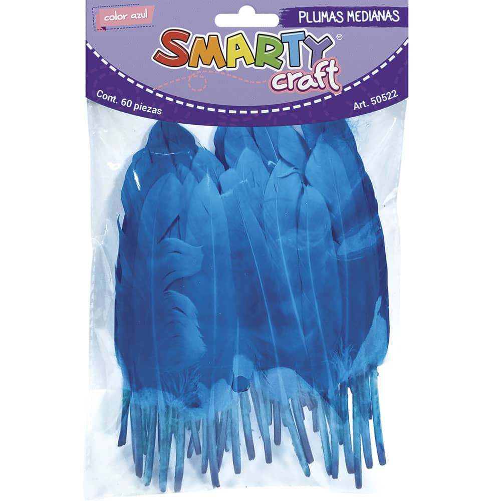 Plumas Mediana para Manualidades color Azul con 60 Piezas Smarty