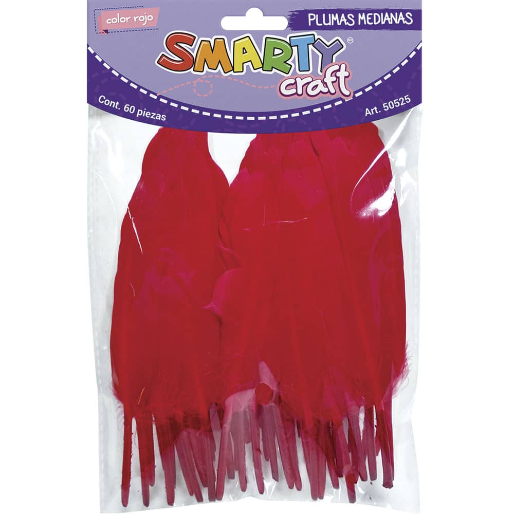Plumas Mediana para Manualidades Color Rojo con 60 Piezas Smarty
