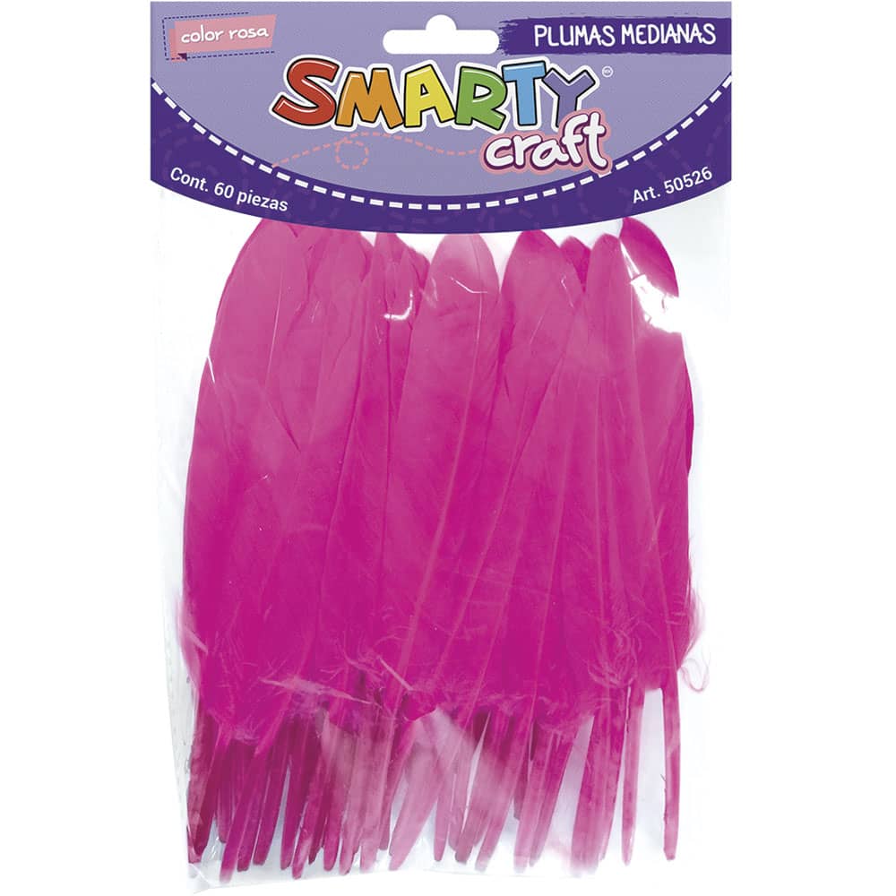 Plumas Mediana para Manualidades Color Rosa con 60 Piezas Smarty