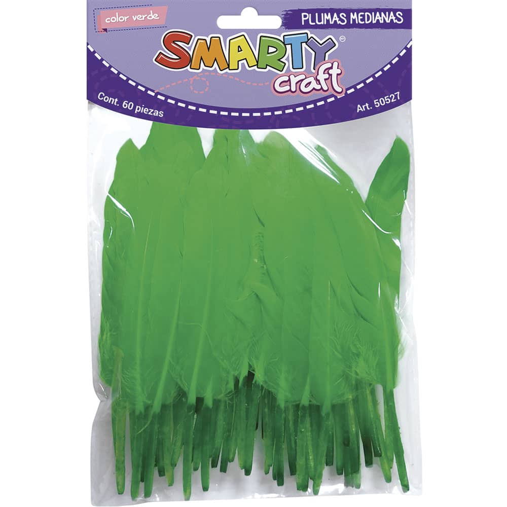 Plumas Mediana para Manualidades Color Verde con 60 Piezas Smarty