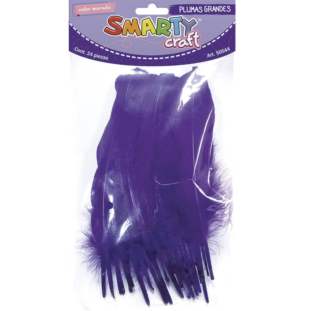Plumas Grande para Manualidades Color Morado con 24 Piezas Smarty