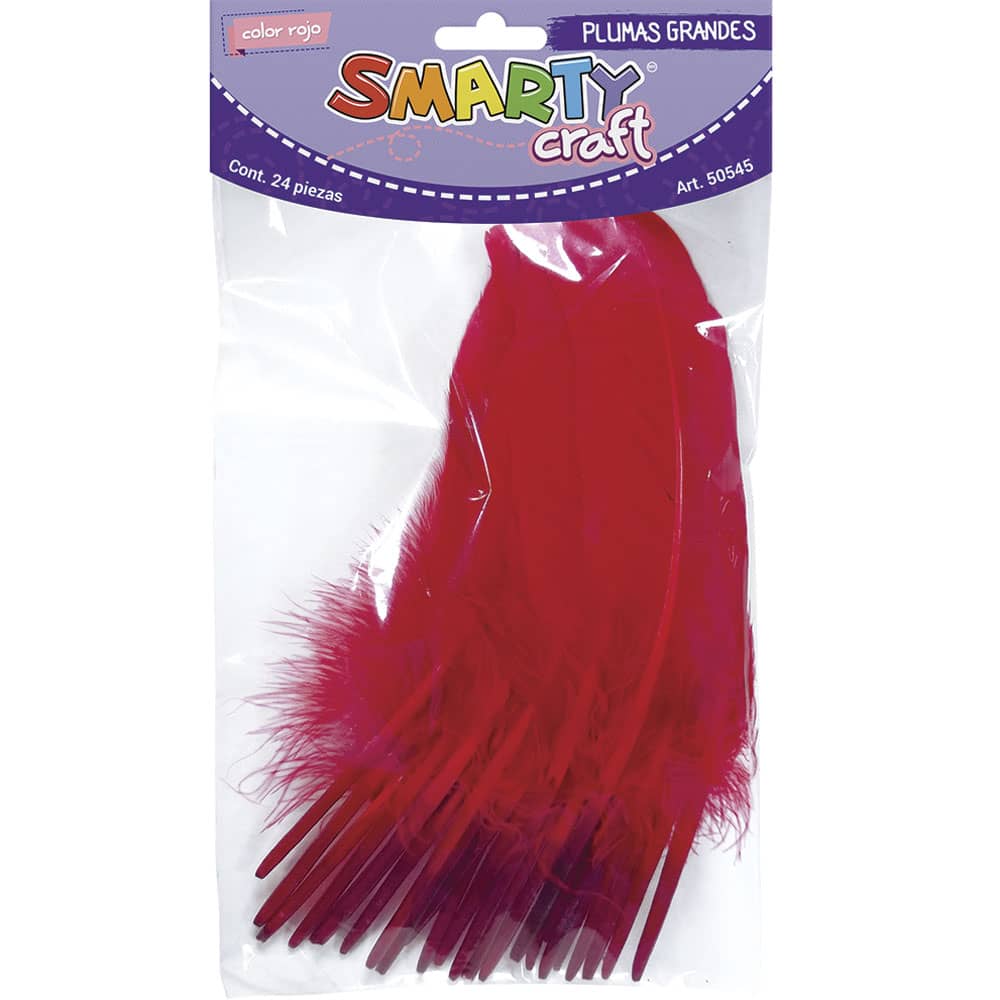 Plumas Grande para Manualidades Color Rojo con 24 Piezas Smarty
