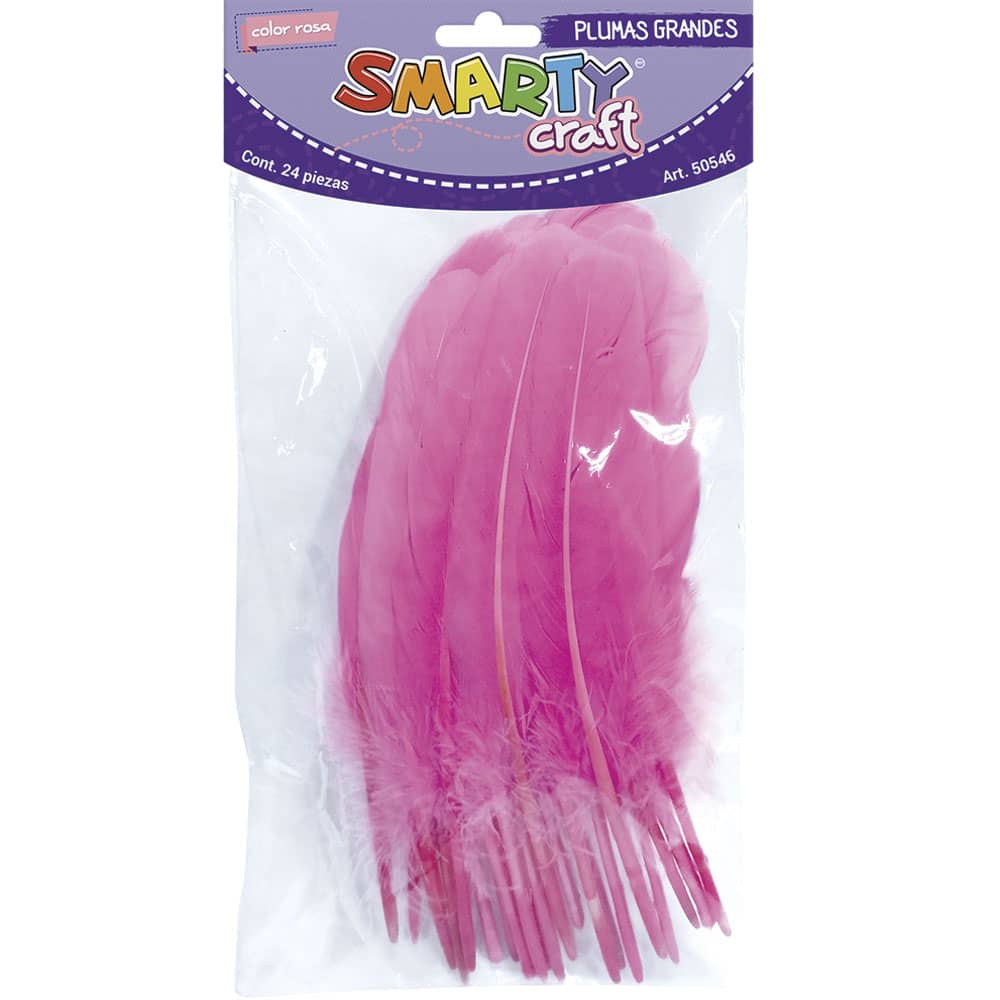 Plumas Grande para Manualidades Color Rosa con 24 Piezas Smarty