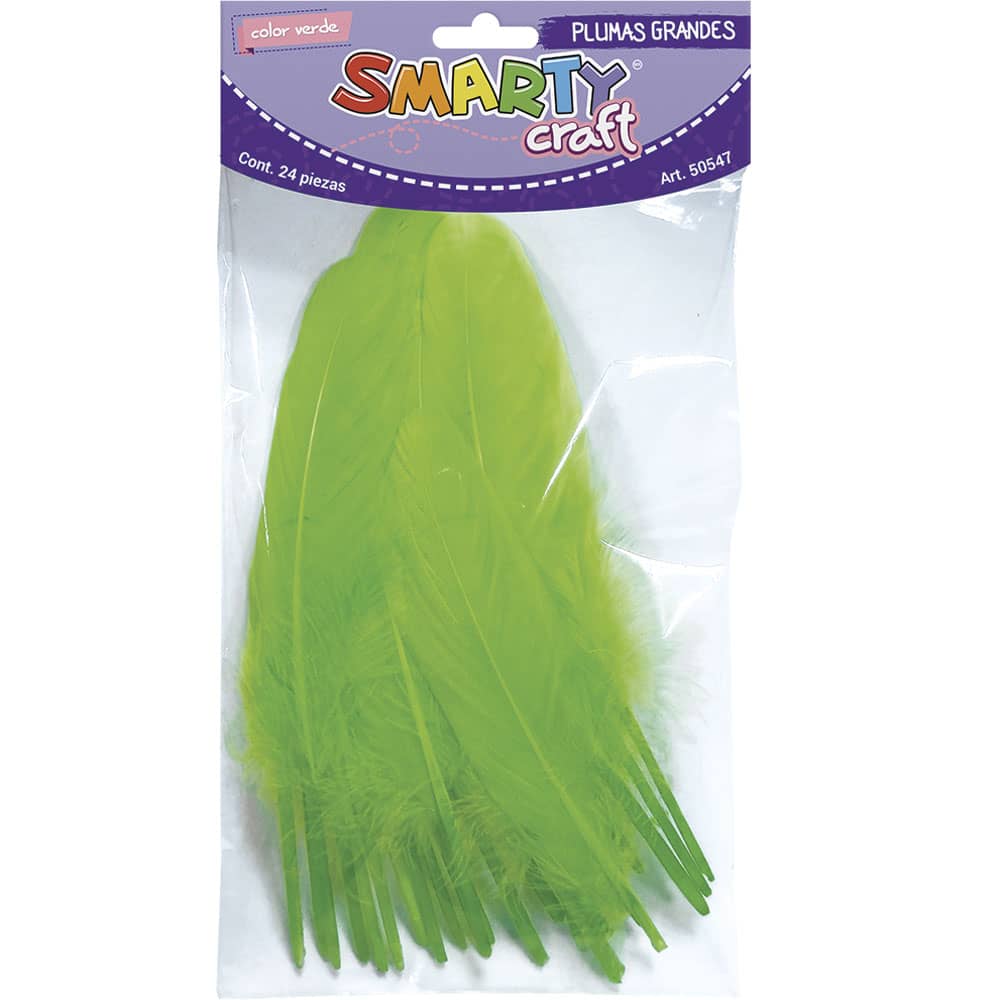 Plumas Grande para Manualidades Color Verde con 24 Piezas Smarty