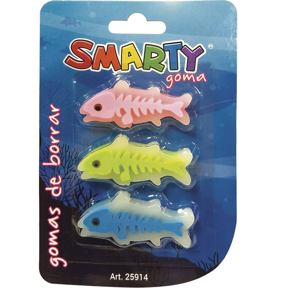 Goma de Borrar Pescadito Btl con 3 Piezas Smarty