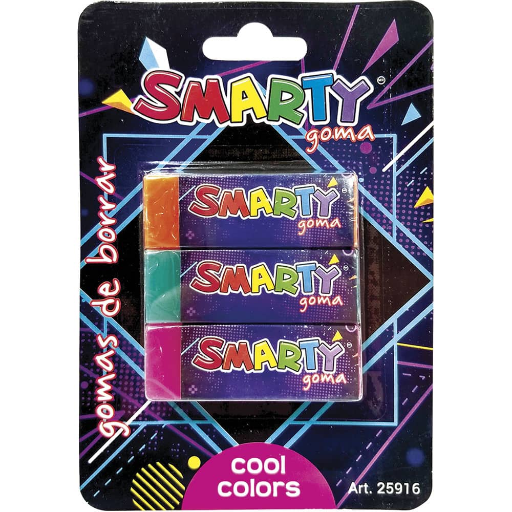 Goma de Borrar Neón Blíster con 3 Piezas Smarty