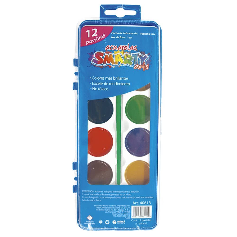 Acuarela de Plástico Estuche con 12 Colores Smarty