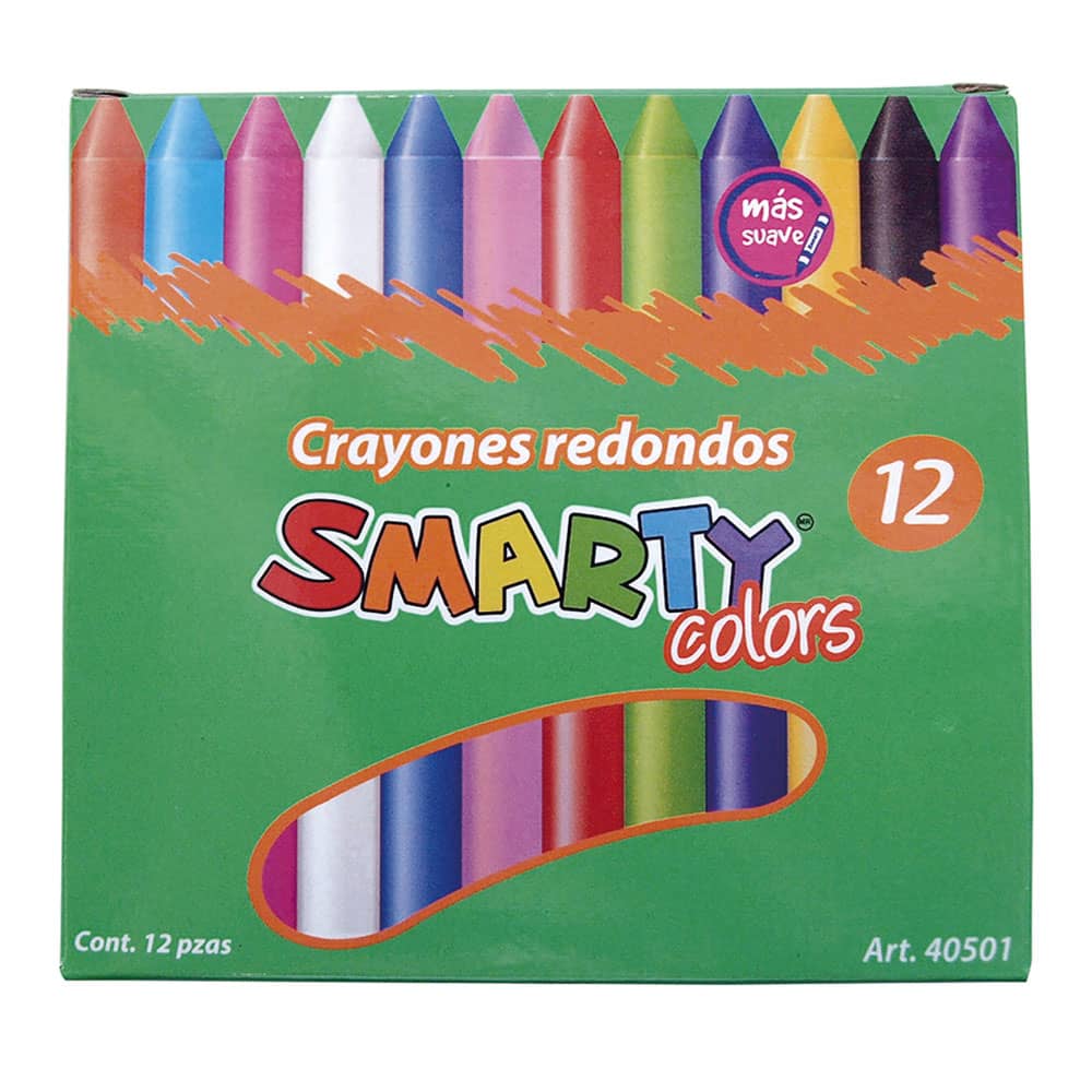 Crayón Escolar Redondo Delgado con 12 Colores Smarty
