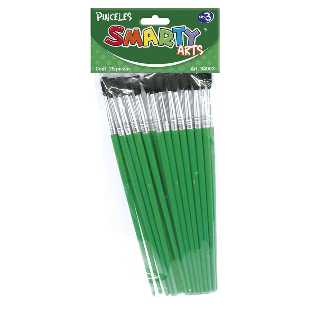 Pincel Escolar de Plástico Número 3 Bolsa con 25 Piezas Smarty