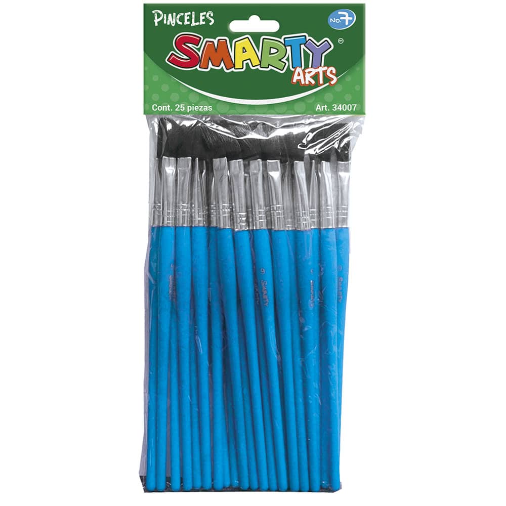 Pincel Escolar de Plástico Número 7 Bolsa con 25 Piezas Smarty