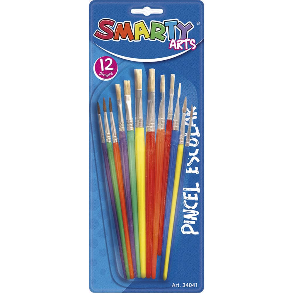 Pincel Escolar de Plástico Blíster con 12 Piezas Smarty