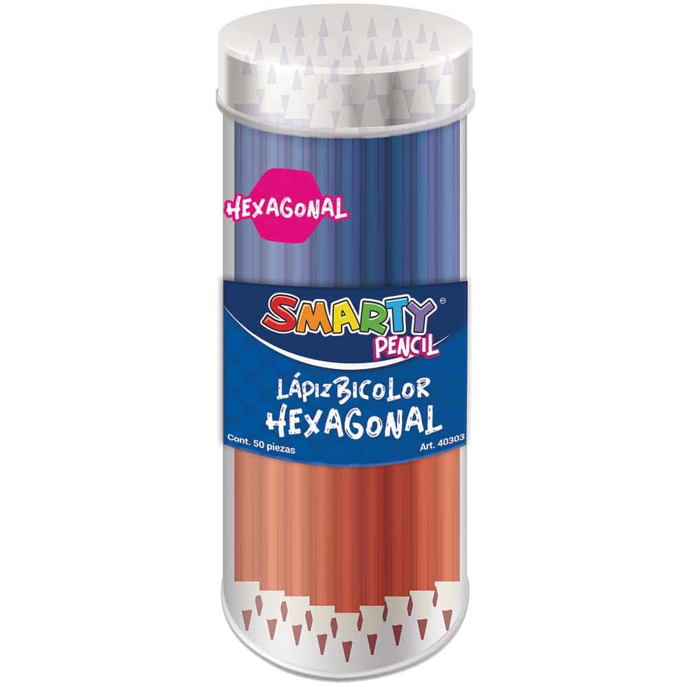 Lápiz Bicolor Hexagonal Delgado Bote con 50 Piezas Smarty 40303