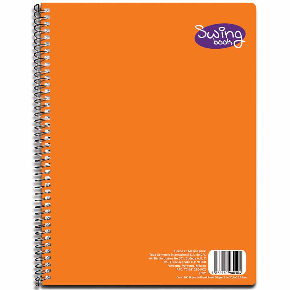 Cuaderno Espiral de 100 Hojas Profesional de Doble Raya Swing Color